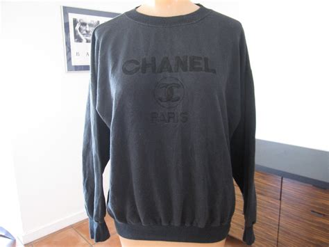 chanel black sweatshirt|Chanel sweatshirt vintage.